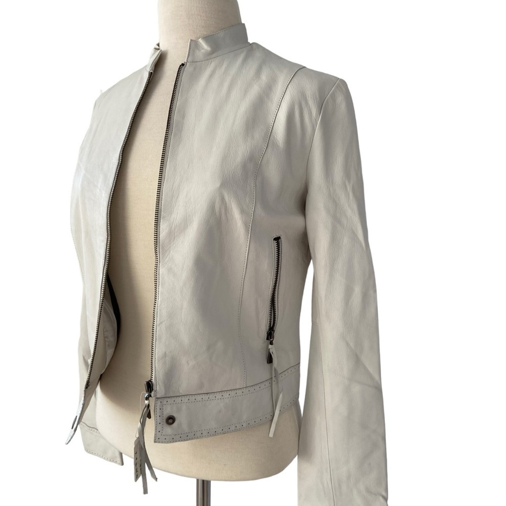 Aldo NWT ecru white leather jacket zip up western embellishments fitted crop